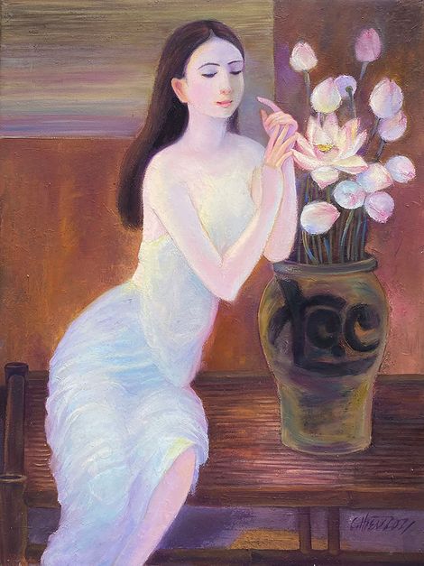 Thiếu nữ bên hoa sen